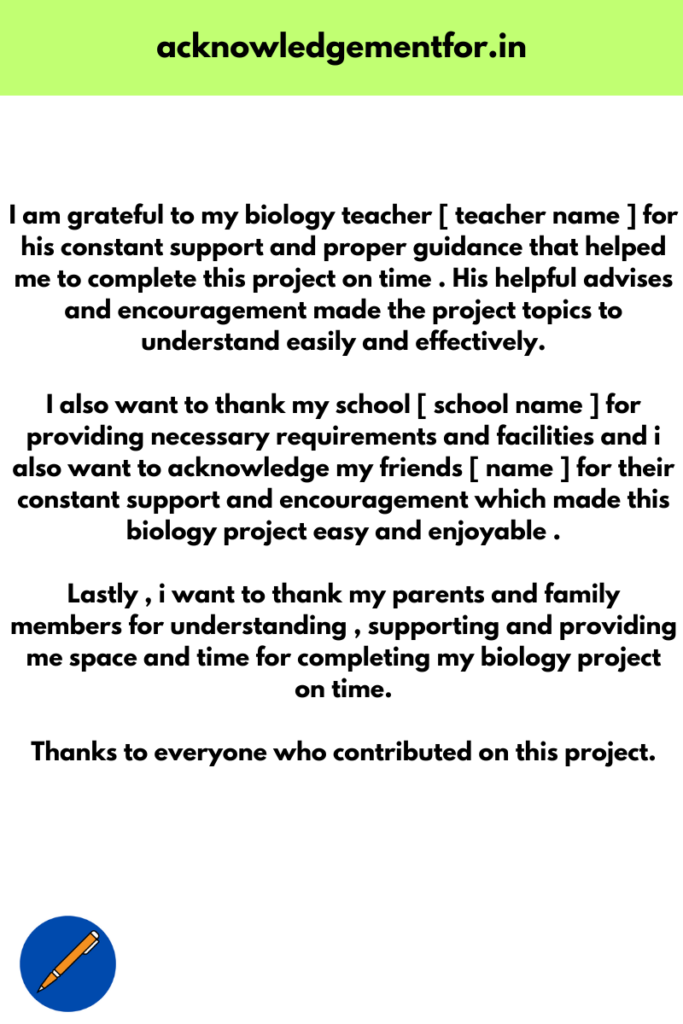 acknowledgement for biology project