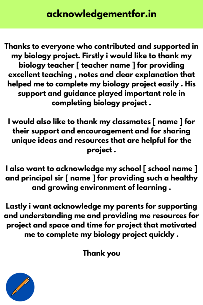 acknowledgement for biology project