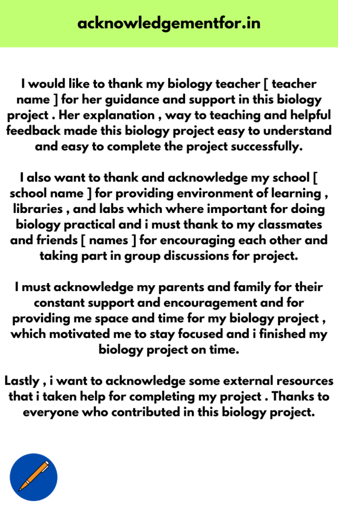 acknowledgement for biology project