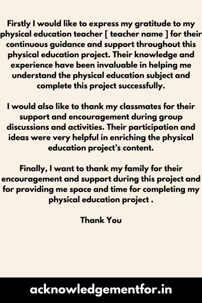 acknowledgement for physical education project