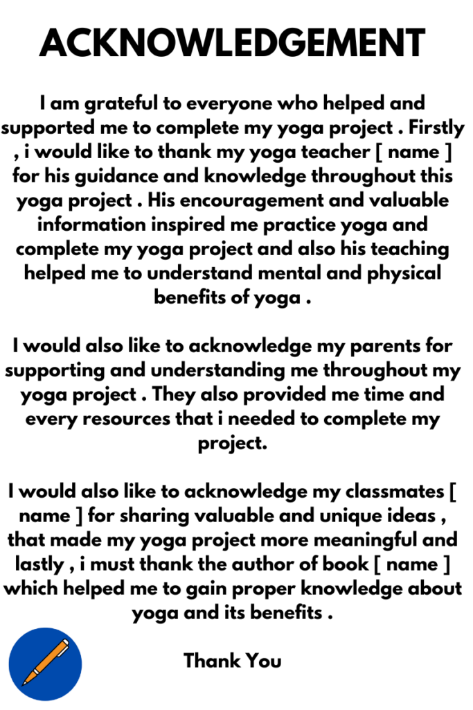 acknowledgement for yoga project