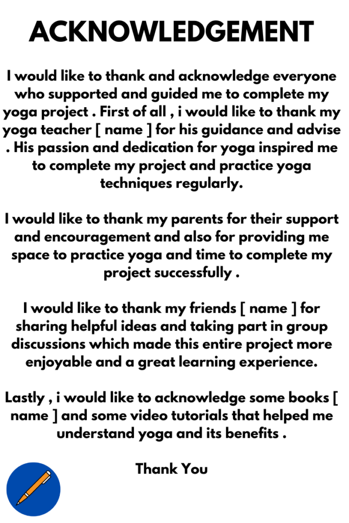 acknowledgement for yoga project