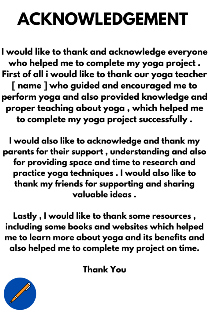 acknowledgement for yoga project